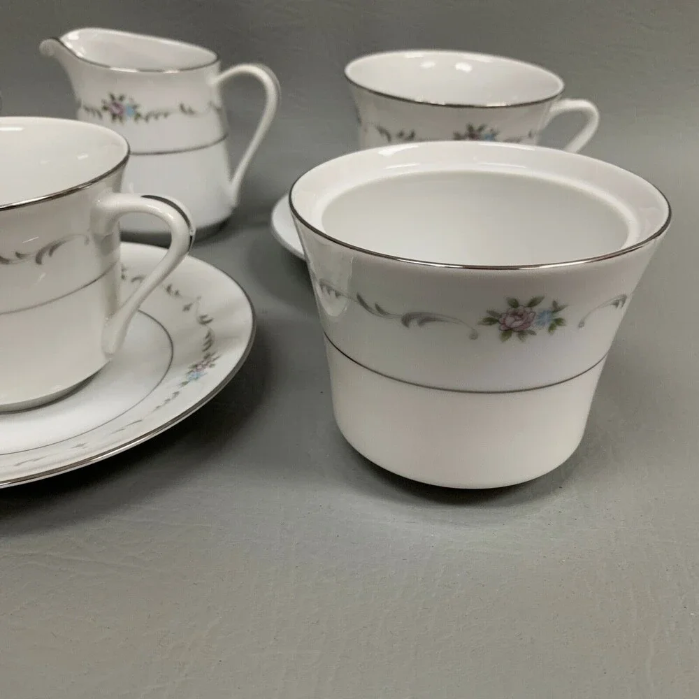 Wyndham Valencia 364 Cups Saucers Creamer Sugar Bowl Multi-color Floral Lot of 9